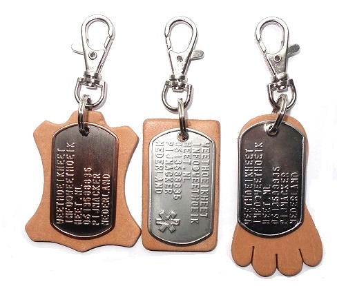 Leren sleutelhanger met dogtag 3 soorten