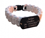 Paracord armband naam plaat gegraveerd zwart