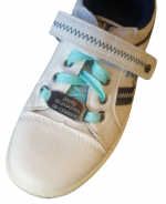 Shoe tag gegraveerd zilver RVS met glow in the dark veters  Shoe tag gegraveerd zilver RVS met glow in the dark veters