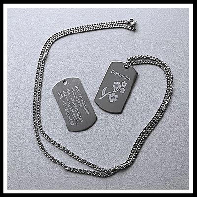 Dogtag RVS zilver gegraveerd Alzheimer/Dementie 