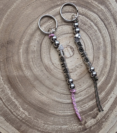 Sleutelhanger met naam stalen kralen