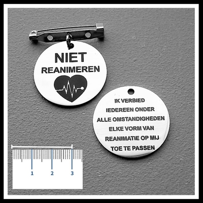 Niet reanimeren penning RVS aan RVS speld