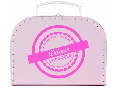 Geboortekoffertje stempel hartjes gepersonaliseerd diverse kleuren