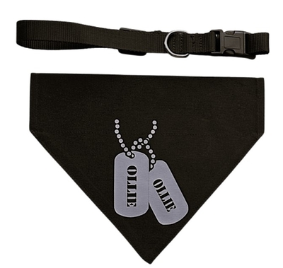 Honden bandana bedrukt met naam en dogtags