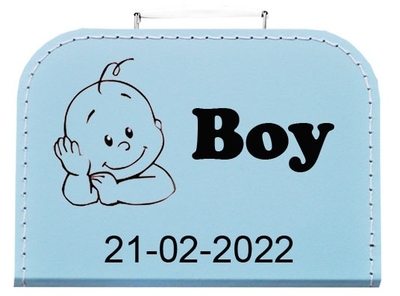 Geboortekoffertje met kraamcadeau's nr.39 bedrukt met baby jongen