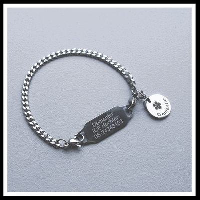Alzheimer of dementie armband RVS met bedel op maat gemaakt
