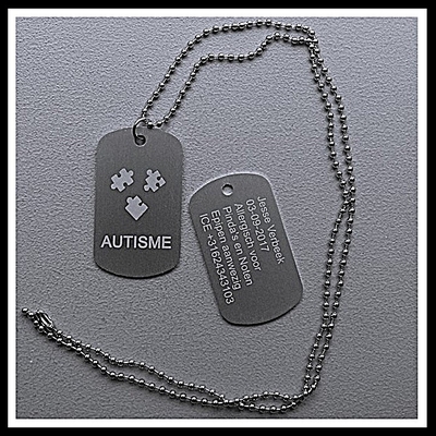 Dogtag Autisme 2-zijde gravure aluminium hoogglans