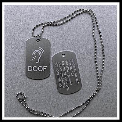 Dogtag Doof/Slechthorend oor 2-zijde gravure aluminium hoogglans  