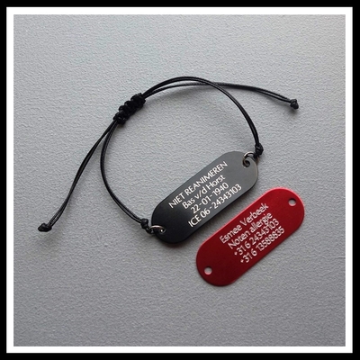 Armband medisch gegraveerd aluminium 1 of 2 zijde gravure