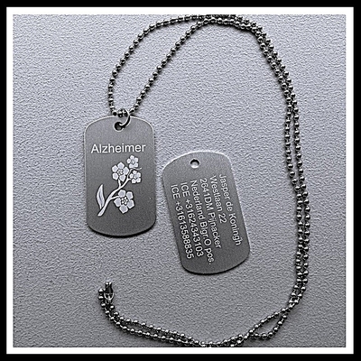 Dogtag Alzheimer of Dementie 2-zijde gravure met RVS ketting