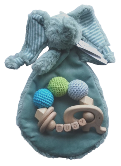 Bijtring set met happy Horse knuffeldoekje met naam   