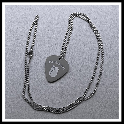 Parkinson penning guitar pick RVS inclusief rvs ketting