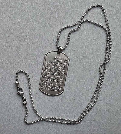 Identiteitsplaatje RVS incl. RVS balletjesketting met karabijnslotje en clipje