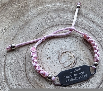 Armband gegraveerd verstelbaar rvs met rvs kraaltjes