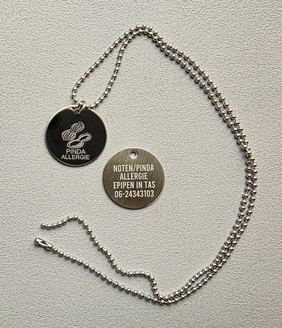 Ketting allergie divers penning RVS 2-zijde gravure incl. nikkelvrije ketting  
